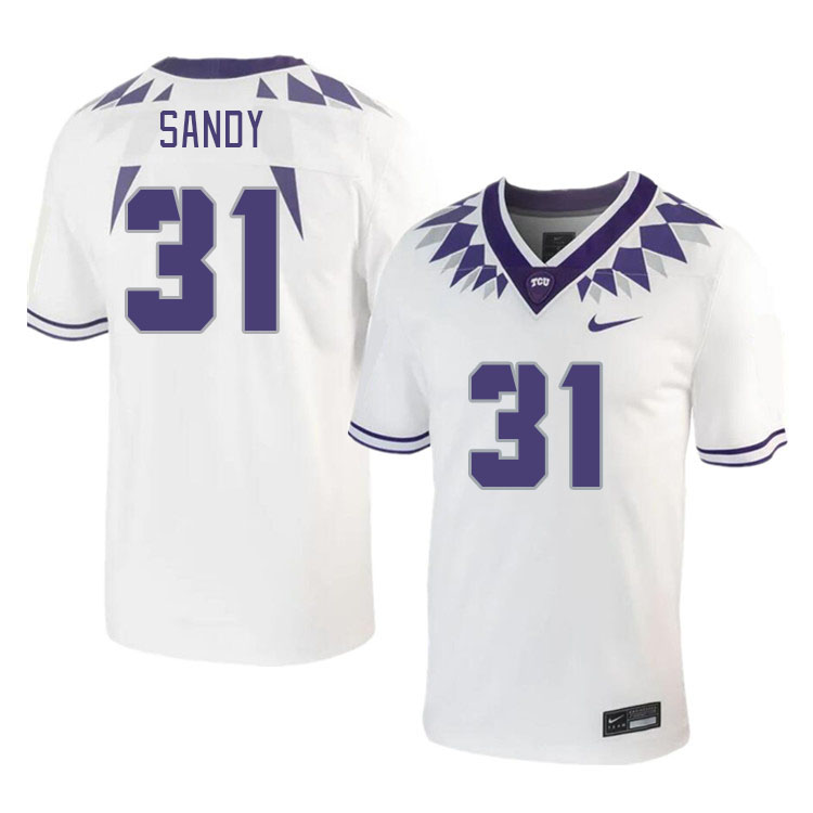 Men #31 Jordy Sandy TCU Horned Frogs 2023 College Footbal Jerseys Stitched-White - Click Image to Close